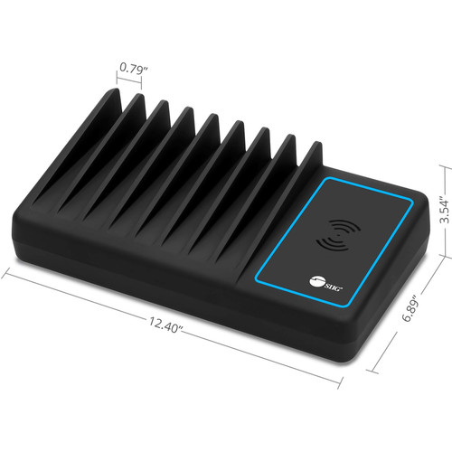 SIIG 10 Port USB A C And Wireless Charging Station With Ambient Light Deck For Smartphones Devices Wired/Wireless Smartphone USB-A/C AC-PW1H11-S1