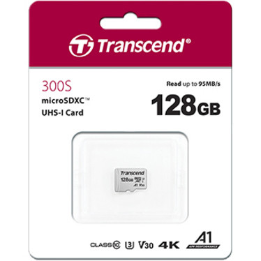 Transcend TS128GUSD300S-A 128GB 300S microSDXC Card - Class 10/UHS-I - U3 - 95 MB/s Read - 45 MB/s Write