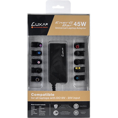 LUXA2 PO-ULA-PC45BK-00 EnerG Bar 45W Universal Laptop AC Power Adapter - 18V/20V DC Output - 10 Interchangeable Tips