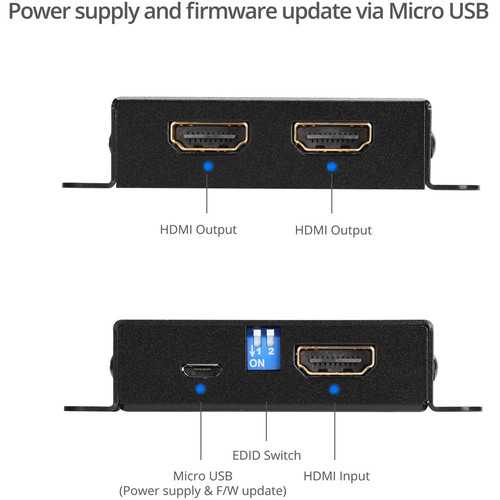 SIIG 2 Port HDMI 2.0 HDR Mini Splitter Amplifier With EDID Management MHzMaximum Bandwidth Video Ft CE-H23K11-S1