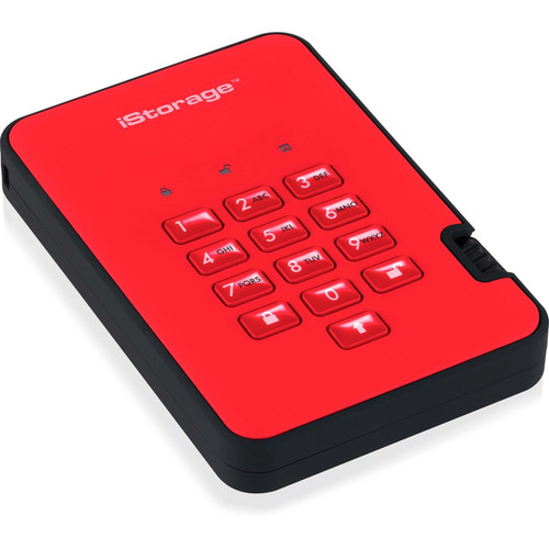 iStorage diskAshur2 1 TB Portable Rugged Solid State Drive - 2.5" External - Fiery Red  - Thin Client Device Supported - USB 3.2 (Gen (IS-DA2-256-SSD-1000-R)