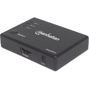 Manhattan HDMI Switch 3-Port (Compact), 4K@60Hz, Connects x3 HDMI sources to x1 display, Remote Control and Manual Switching (via AC - (Fleet Network)