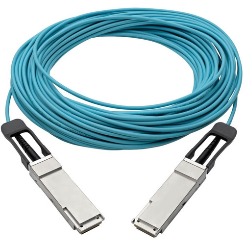 Tripp Lite series QSFP+ to QSFP+ Active Optical Cable - 40Gb, AOC, M/M, Aqua, 15 m (49.2 ft.) - 49.2 ft (15 m) Fiber Optic Network for (N28F-15M-AQ)