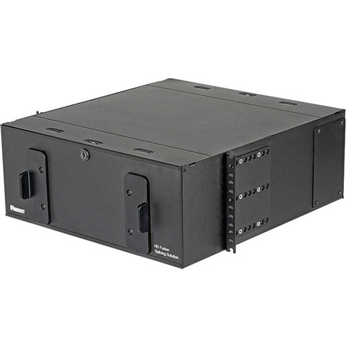 Panduit Fiber Optic Splice Enclosure - 4U Rack Height x 19" (482.60 mm) Rack Width - Rack-mountable - Black - Steel, Plastic (Fleet Network)