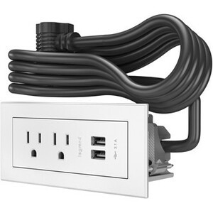 Legrand Furniture Power 2-Outlet with USB-A Unit -10' Cord- White - 125 V AC / 15 A Rectangular Flange Mount, Tabletop (Fleet Network)