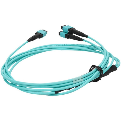 AddOn 15m MPO-16/UPC to 4xMPO/UPC Aqua OM4 OFNP (Plenum-Rated) 16-Strand Fiber Fanout Cable - 49.2 ft (15 m) Fiber Optic Network Cable (ADD-16FMPO-4MPO15M5OM4P)