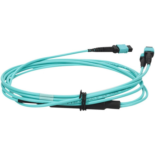 AddOn 2m MPO-16/UPC to 4xMPO/UPC Aqua OM4 LSZH 16-Strand Fiber Fanout Cable - 6.6 ft (2 m) Fiber Optic Network Cable for Network - 1 x (ADD-16FMPO-4MPO2M5OM4LZ)