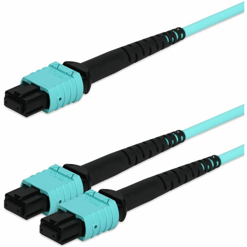 AddOn 30m MPO/UPC to 2xMPO/UPC Aqua OM4 LSZH 24-Strand Fiber Fanout Cable - 98.4 ft (30 m) Fiber Optic Network Cable for Network - 1 x (ADD-24FMPO-2MPO30M5OM4LZ)