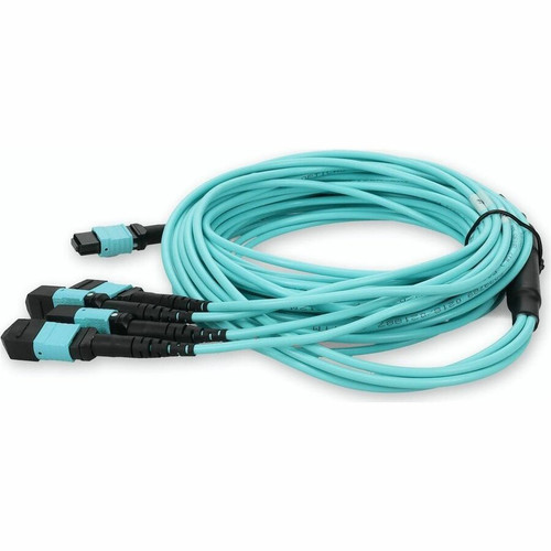 AddOn 8m MPO-16/UPC to 4xMPO/UPC Aqua OM4 OFNR (Riser-Rated) 16-Strand Fiber Fanout Cable - 26.2 ft (8 m) Fiber Optic Network Cable - (ADD-16FMPO-4PO8M5OM4)