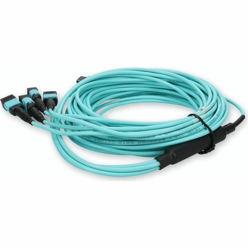 AddOn 8m MPO-16/UPC to 4xMPO/UPC Aqua OM4 OFNR (Riser-Rated) 16-Strand Fiber Fanout Cable - 26.2 ft (8 m) Fiber Optic Network Cable - (ADD-16FMPO-4PO8M5OM4)