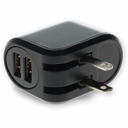 AddOn Wall Charger 2X USB-A 2.0 5V at 2.4A Single port or 5V at 1A Dual port 12W total, Black - 12 W - 5 V DC Output - 2.40 A - Black (Fleet Network)