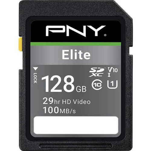 PNY Elite 128 GB Class 10/UHS-I (U1) V10 SDXC - 100 MB/s Read - Lifetime Warranty (Fleet Network)