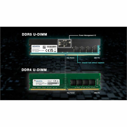 Adata 16GB DDR5 SDRAM Memory Module - For Desktop PC - 16 GB (1 x 16GB) - DDR5-4800/PC5-38400 DDR5 SDRAM - 4800 MHz - CL40 - 1.10 V - (AD5U480016G-S)