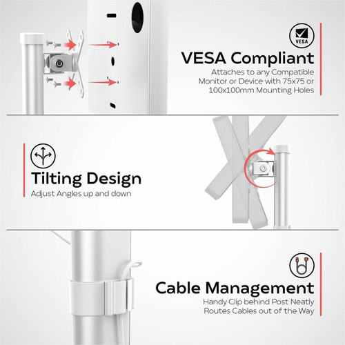 CTA Digital VESA Compatible Desk Stand w/ Height Adjustable Pole (White) - Height Adjustable - 13.2" to 27" Screen Support - 75 x 75, (ADD-VADMW)