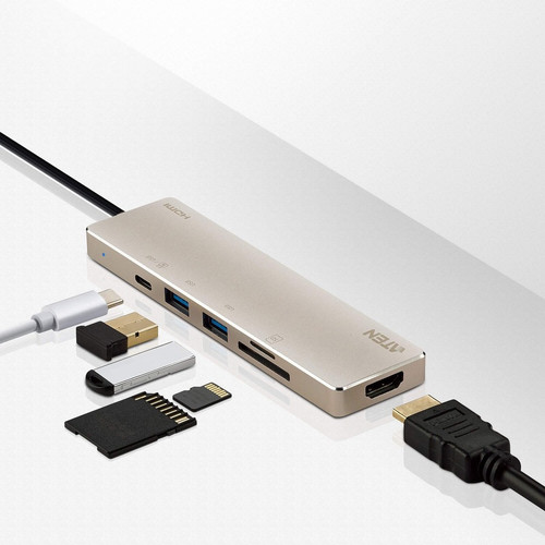 ATEN USB-C Multiport Mini Dock With Power Pass-Through Memory Card Reader And Compact Design Notebook Desktop SDHC SDXC For UH3239