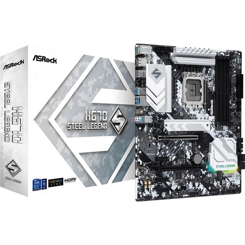 ASRock H670 Steel Legend Desktop Motherboard - Intel H670 Chipset - Socket LGA-1700 - Intel Optane Memory Ready - ATX - Pentium Gold, (Fleet Network)