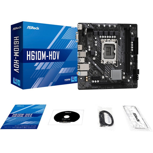 ASRock H610M-HDV Desktop Motherboard - Intel H610 Chipset - Socket LGA-1700 - Micro ATX - Pentium Gold, Celeron, Core i5, Core i7, i9, (Fleet Network)