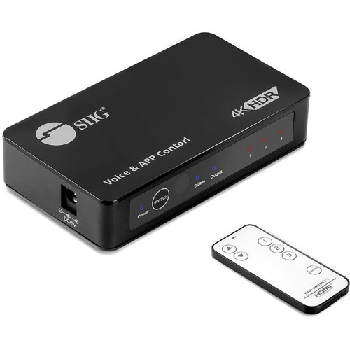 SIIG 3x1 HDMI Switch with IR & Voice APP Control - 4K - 3 x 1 - Display, TV - 1 x HDMI Out (Fleet Network)