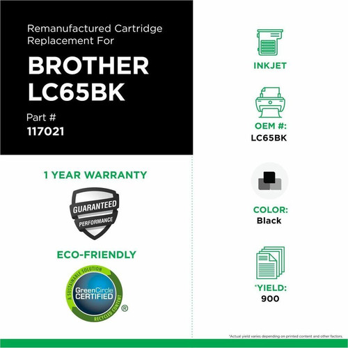 Compatible CIG 117021 Remanufactured High Yield Black Ink Cartridge for Brother LC65 - 900 Pages - 1 Each