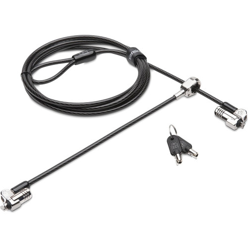 Kensington NanoSaver Keyed Dual Head Laptop Lock - Single Keyed - 5.9 ft (1.80 m) Cable - Single Keyed Lock - Silver - Carbon Steel - (Fleet Network)