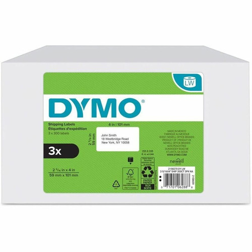 Dymo Shipping Label - 2 5/16" (58.67 mm) Height x 4" (101.60 mm) Width - Roll - Rectangle - Thermal Transfer, Direct Thermal, Thermal (Fleet Network)