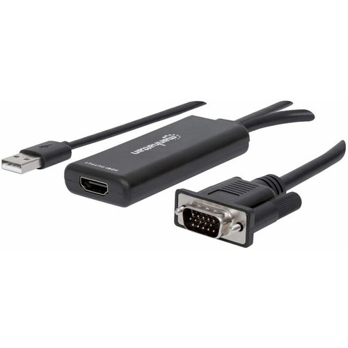 Manhattan VGA and USB-A to HDMI Converter, Analog VGA Video and USB Audio to Digital HDMI Signal, 1920x1080, 1080p@60Hz, 24-bit 1.65 / (Fleet Network)