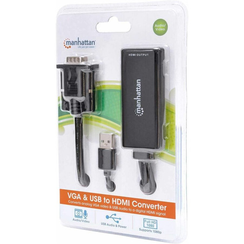 Manhattan VGA and USB-A to HDMI Converter, Analog VGA Video and USB Audio to Digital HDMI Signal, 1920x1080, 1080p@60Hz, 24-bit 1.65 / (152426)