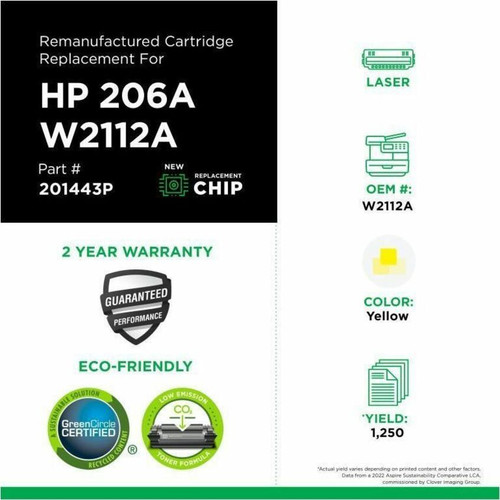 Compatible Clover Imaging Remanufactured Yellow Toner Cartridge New Chip For HP Color LaserJet Pro M255DW With W2112A 201443P