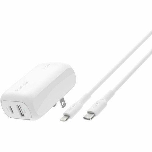 Belkin BoostCharge Dual Wall Charger 42W - 42 W - 3 ft (0.91 m) Cable - 120 V AC, 230 V AC Input - 5 V DC, 9 V DC, 15 V DC, 20 V DC - (Fleet Network)
