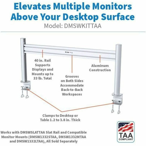 Tripp Lite by Eaton DMSWKITTAA Clamp Mount for 32" Monitors & TVs - Silver Aluminum - Height Adjustable - VESA 100 x 100/75 x 75 - 33 lb Capacity