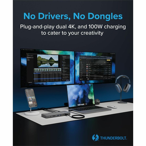 Plugable TBT-UDM Premium Thunderbolt 4 Docking Station - 13-in-1 Ports - Dual 4K HDMI - 100W Charging - SD/microSD Reader - Space Gray