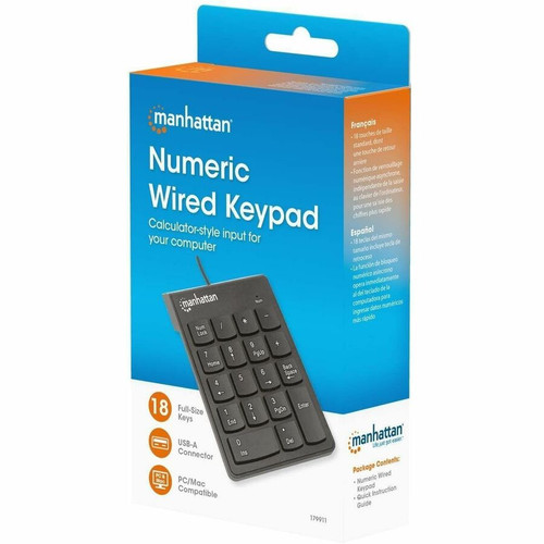 Manhattan 179911 Numeric Wired Keypad - 18 Keys - USB 1.1 Type A - Black - Membrane - Plug and Play