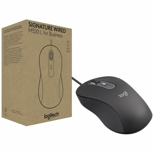 Logitech Signature M520 L Mouse - Optical - Cable - Graphite - USB Type C - 4000 dpi - Scroll Wheel - 4 Button(s) - Symmetrical - 1 (Fleet Network)