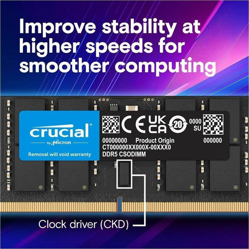 Crucial RAM Module - For Desktop PC, Notebook - 32 GB - DDR5-6400/PC5-51200 DDR5 SDRAM - 6400 MHz - CL52 - 1.10 V - On-die ECC - - - (CT32G64C52CS5)