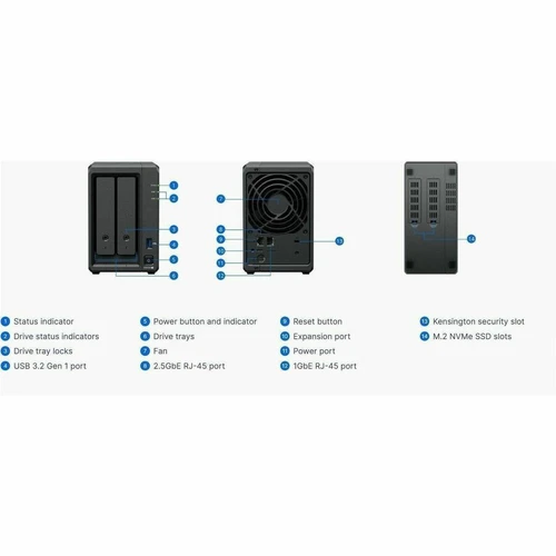Synology DiskStation DS725 Plus SAN NAS Storage System AMD R-Series Dual-core 2.6 GHz 2 Bay HDD And SSD Support Supported DS725+