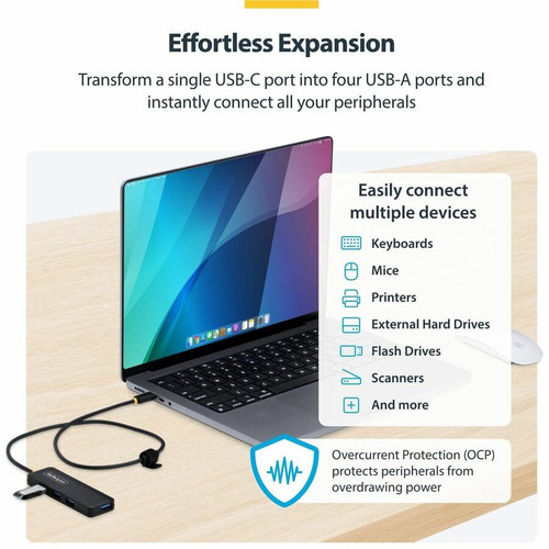 StarTech.com H5C4A-USB-HUB-2 4-Port USB-C Hub - 5Gbps - Bus Powered - USB-C to 4x USB-A - 2ft Cable - 70% PCR Plastic