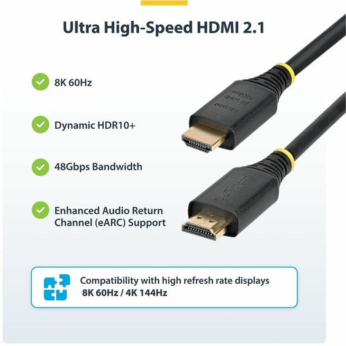 StarTech. com HDMI21-CBL-8K60-1M Certified Ultra High Speed HDMI 2. 1 Cable - 1m (3. 3ft) 8K 60Hz/4K 120Hz 48Gbps with HDR10+ & eARC
