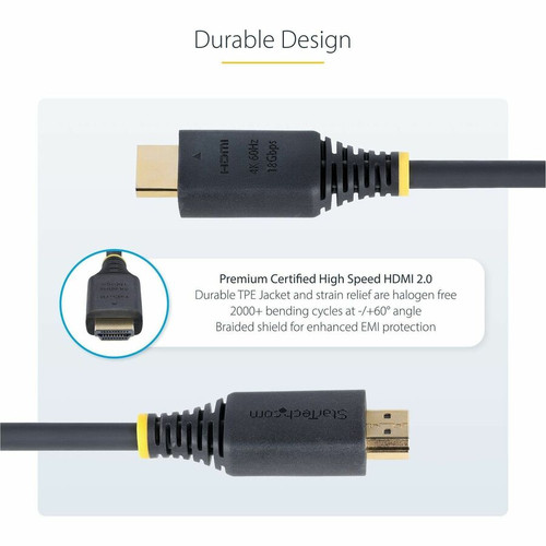 StarTech. com HDMI2CABLE-4K60-150C Premium Certified HDMI 2. 0 Cable - 1. 5m - 4. 9ft - 18Gbps - 4K 60Hz/1440p 144Hz - HDR10 - Gold-Plated - TPE Jacket