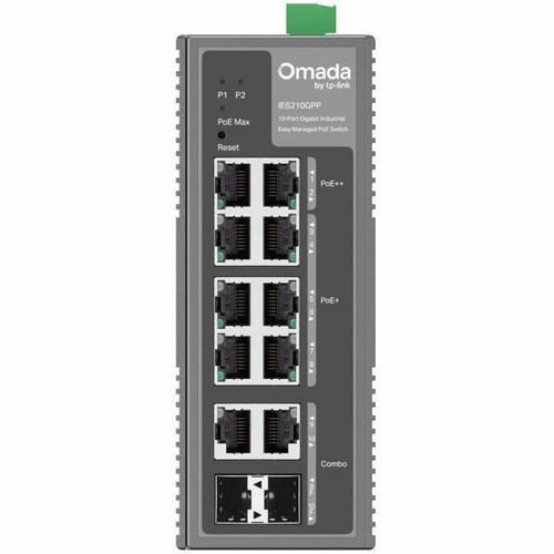 TP-LINK IES210GPP Omada 10-Port Gigabit Industrial Managed Switch - 6 PoE+ & 2 PoE++ Ports - 240W Budget - 2 Combo SFP - DIN-Rail/Wall Mount