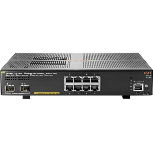 HPE 2930F 8G PoE+ 2SFP+ Switch - 8 Ports - Manageable - Gigabit Ethernet, 10 Gigabit Ethernet - 10/100/1000Base-T, 10GBase-X - 3 Layer (Fleet Network)