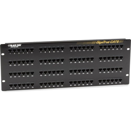 Black Box CAT6 Patch Panel - 4U, Unshielded, 96-Port - 96 x RJ-45 - 96 Port(s) - 96 x RJ-45 - 4U High - 19" Wide - Rack-mountable - (Fleet Network)