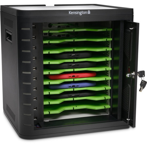 Kensington K67862AM Charge & Sync Cabinet - Universal Tablet Tabletop - Black - 39 lb - Key Lock - USB Hub