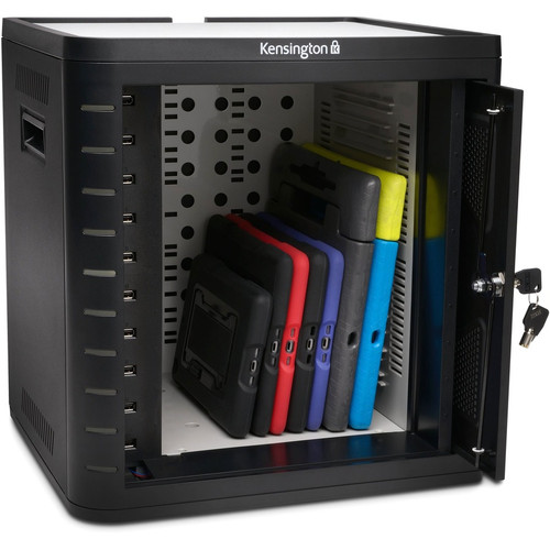Kensington K67862AM Charge & Sync Cabinet - Universal Tablet Tabletop - Black - 39 lb - Key Lock - USB Hub