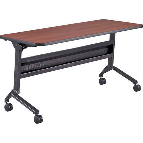Safco Flip-N-Go Rectangular Training Table - Biltmore Cherry Rectangle Top - Black Base - 150 lb (68.04 kg) Capacity - 60" (1524 mm) x (Fleet Network)