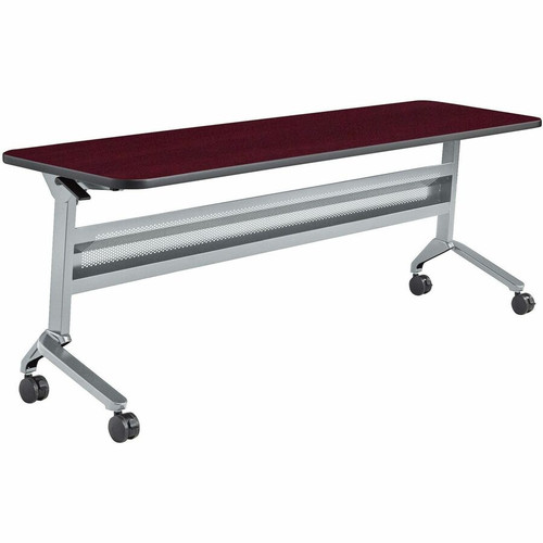 Mayline Flip-N-Go 24 x 72" Rectangular Training Table, LPL - Regal Mahogany Rectangle Top - Silver Base - 150 lb (68.04 kg) Capacity - (Fleet Network)