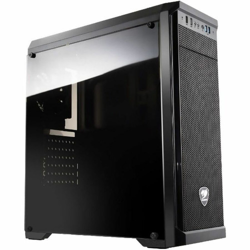 COUGAR Mid-Tower Computer Case In Black With Tempered Glass Front Panel And Single Fan Installed Functional Plastic Elegant Steel MX330