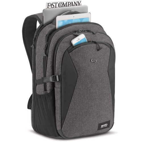Solo Unbound Carrying Case (Backpack) for 15.6" Notebook - Gray, Photo Black - Checkpoint Friendly - Shoulder Strap, Luggage Strap, - (NOM701-10)