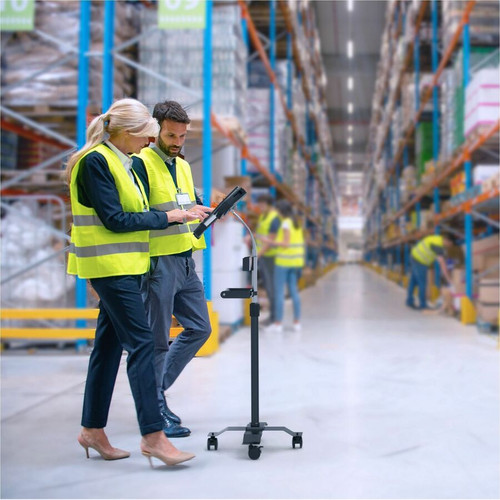 CTA Digital PAD-CGSH Compact Mobile Gooseneck Floor Stand with Handle - Supports 7-13" Tablets - Black Metal