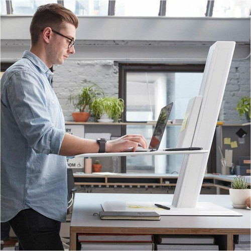 Humanscale QSE2SMW QuickStand Eco Single Monitor Sit-Stand Desk - White - 35 lb - 15. 88 kg Capacity - Height Adjustable - 30" Table Top Width