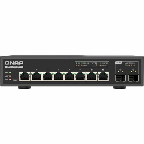 QNAP QSW-L3208-2C6T Ethernet Switch - 8 Ports - Gigabit Ethernet, 2.5 Gigabit Ethernet, 5 Gigabit Ethernet, 10 Gigabit Ethernet - - 2 (Fleet Network)
